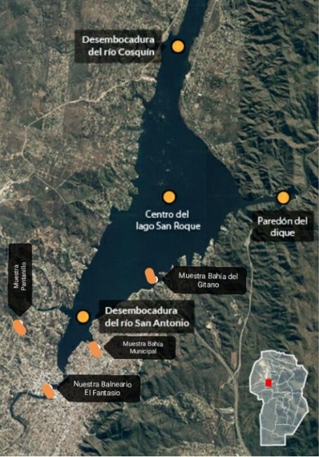 Lago San Roque puntos de monitoreo