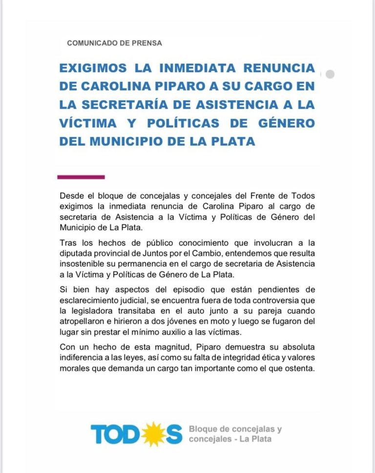 Carolina Píparo Renuncia