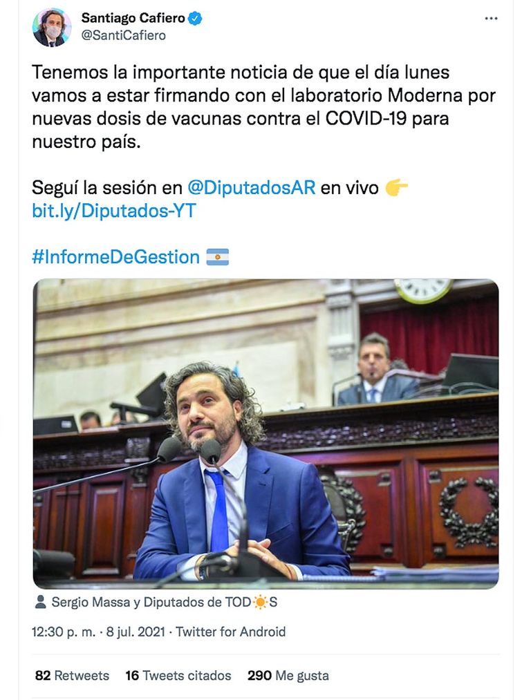 Twit Santiago Cafiero 20210708