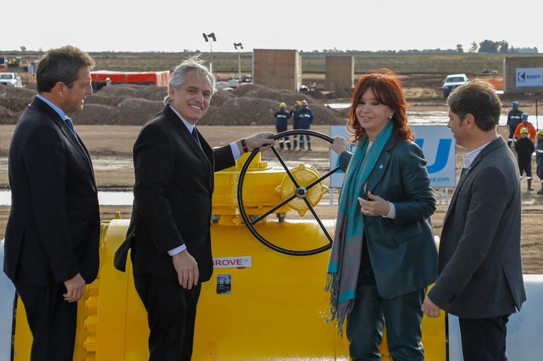 Cristina Kirchner, Alberto Fernández y Sergio Massa en la inauguración del GPNK
