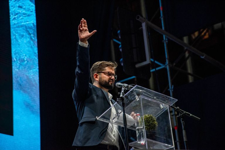 Presidential Candidate Gabriel Boric Holds Election Night Rally