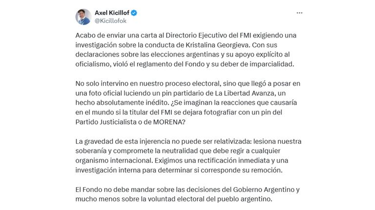 Tweet de Axel Kicillof