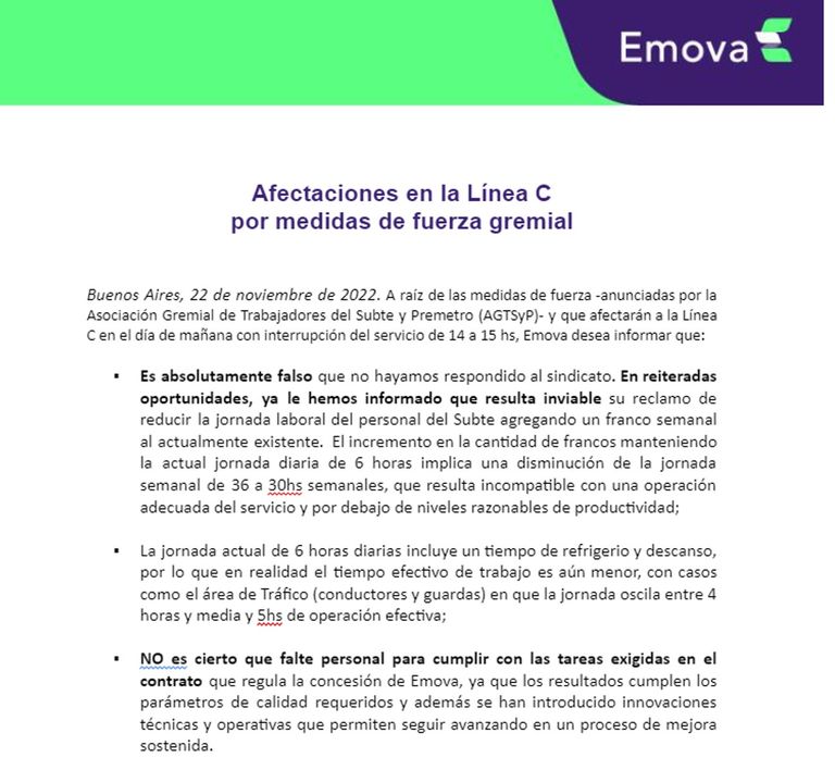 Comunicado de Emova 20221123