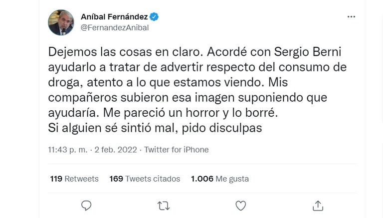 disculpas anibal fernandez berni