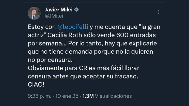 Tweet de Javier Milei
