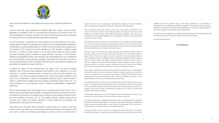 Flávio Bolsonaro carta