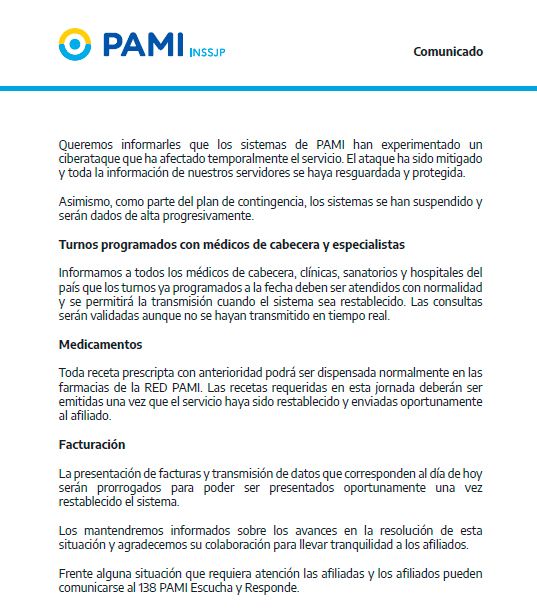 comunicado pami