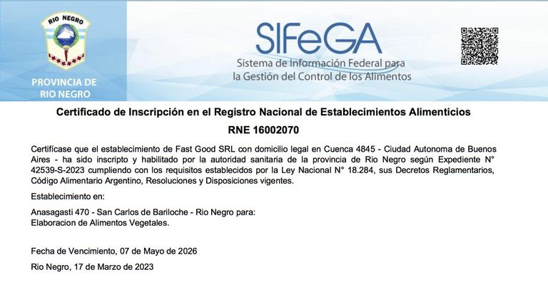 Comunicado de Fast Good SRL