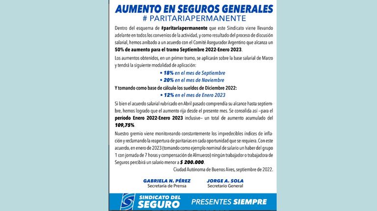 Paritaria del sindicato del Seguro