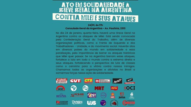 Afiches de los apoyos internacionales al Paro del 24 de enero contra el DNU y ajuste del gobierno de Milei
