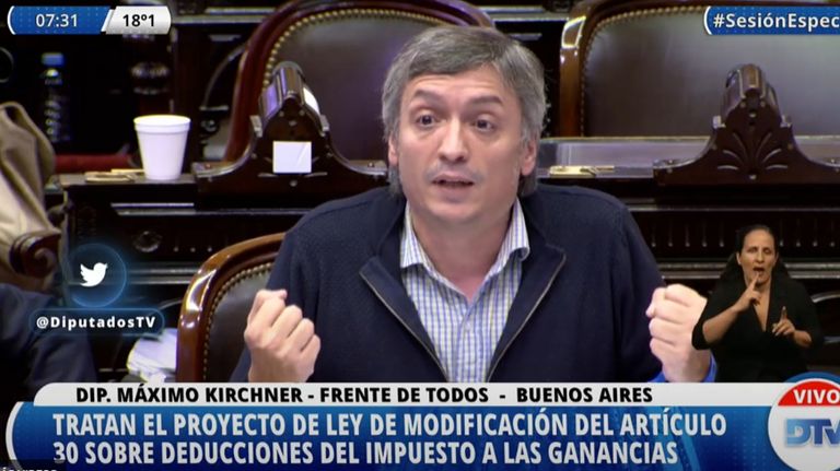 Máximo Kirchner, cerrando el debate de Ganancias en Diputados.