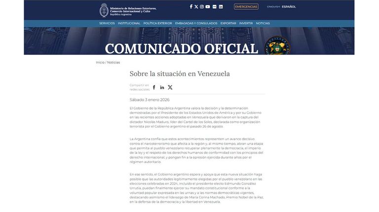 Comunicado Cancilería 12012026