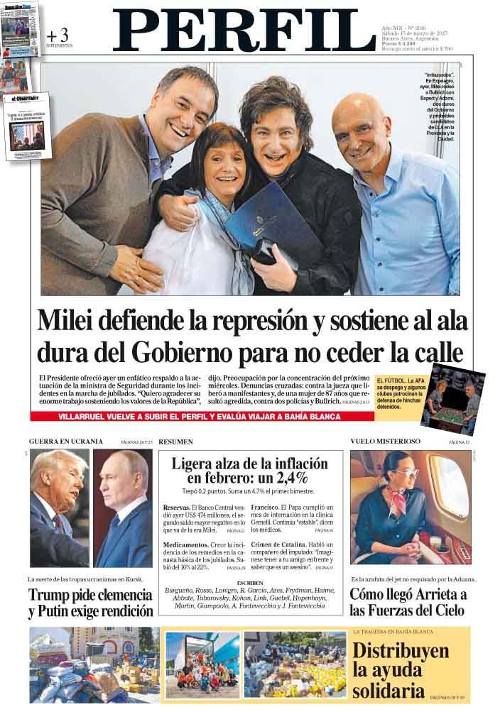 La tapa del Diario PERFIL del sábado 15 de marzo de 2025.