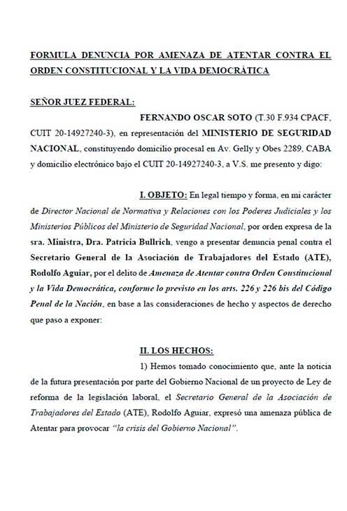 Denuncia Bullrich