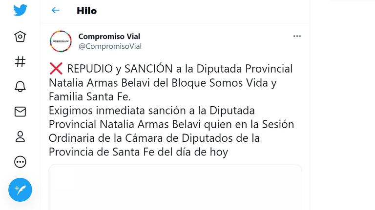 Tuit en repudio a Natalia Armas Belavi
