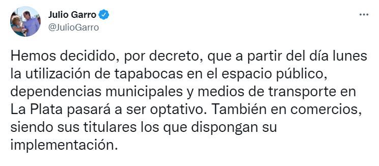 El mensaje de Julio Garro.