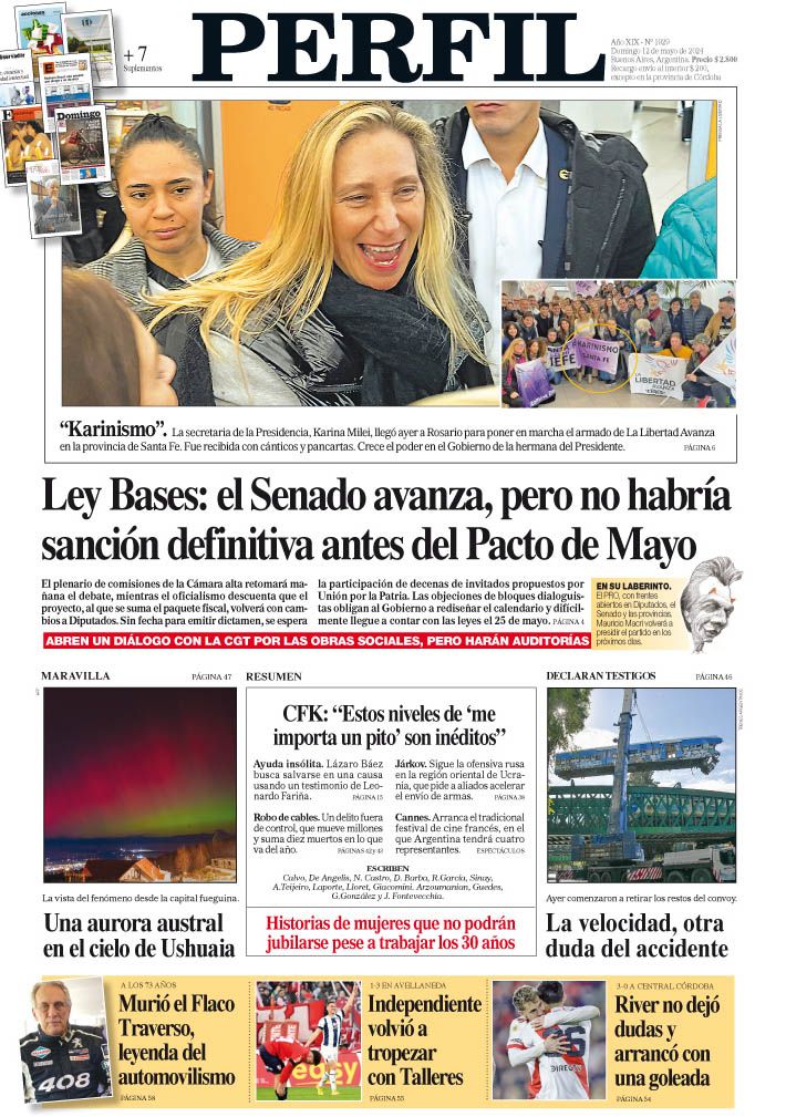 La tapa del Diario PERFIL del domingo 12 de mayo de 2024