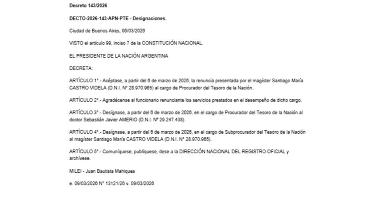 BOLETÍN OFICIAL designación Sebastián Amerio