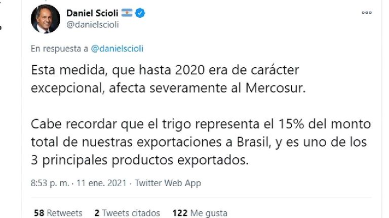 Captura de este Twitter de Scioli-20210113