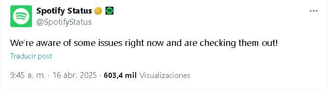 Spotify Status 16-04-2025