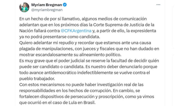 Myriam Bregman X 20250609