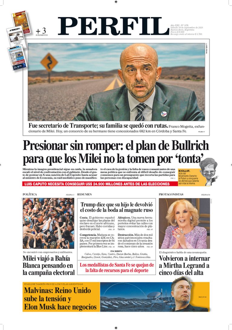 La tapa del Diario PERFIL del sábado 19 de septiembre de 2026