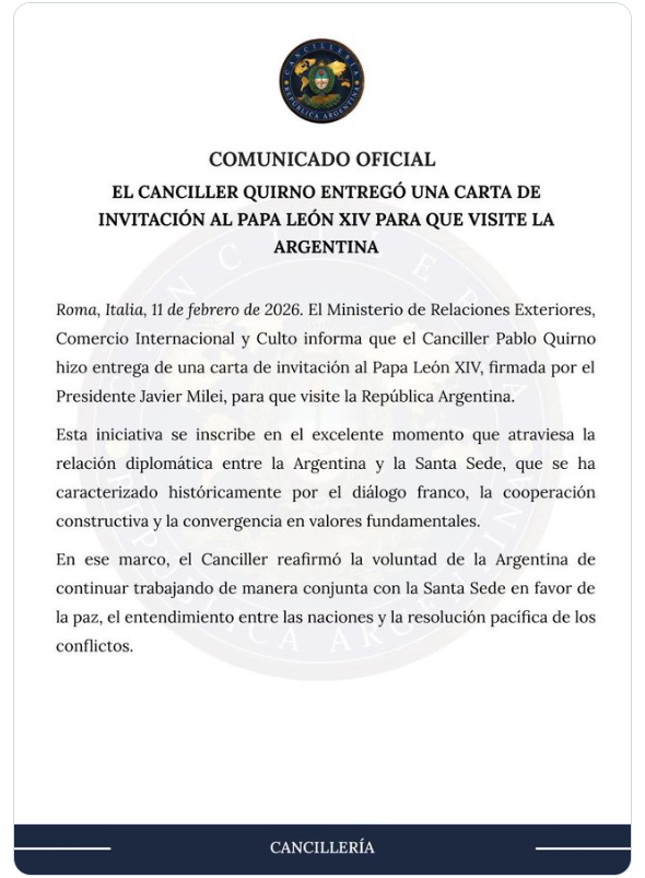 Post Cancillería invitación al Papa
