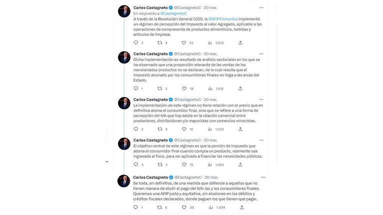hilo de Twitter de Castagneto, titular de AFIP