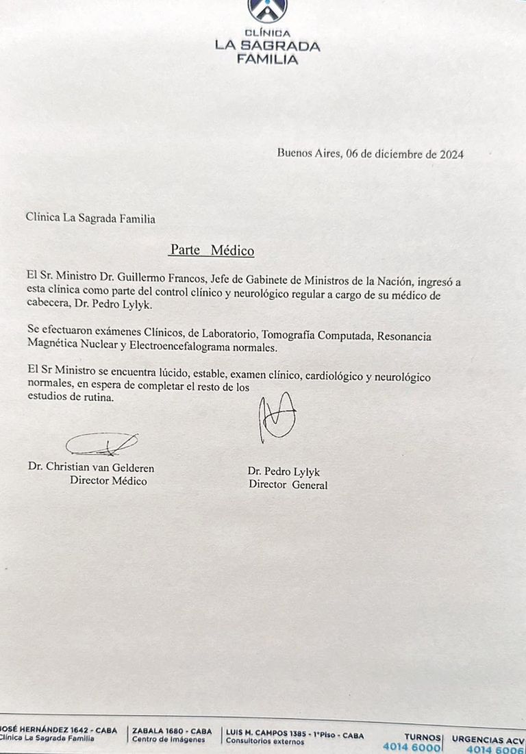 Parte médico de Guillermo Francos