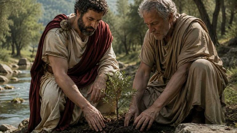 Séneca y Marco Aurelio sembrando en la naturaleza