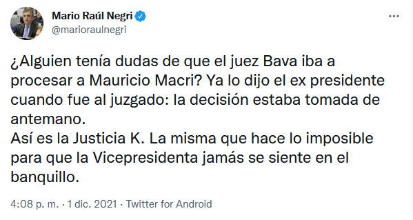Tweet de Mario Negri