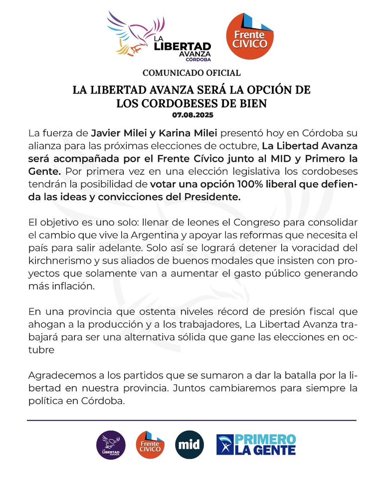 La Alianza de la Libertad Avanza en Córdoba