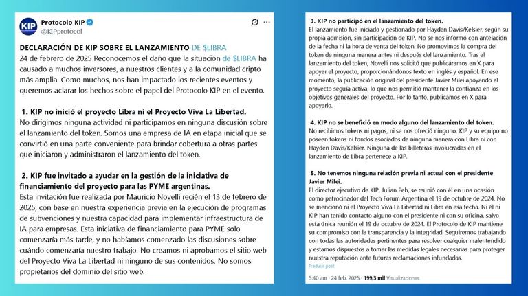 Tuit de KIP Protocol en el que de desligan del proyecto $Libra