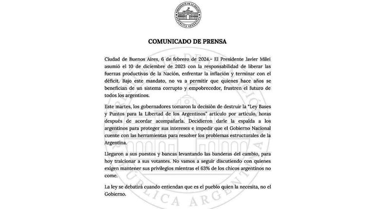 Comunicado Presidencia 20240206
