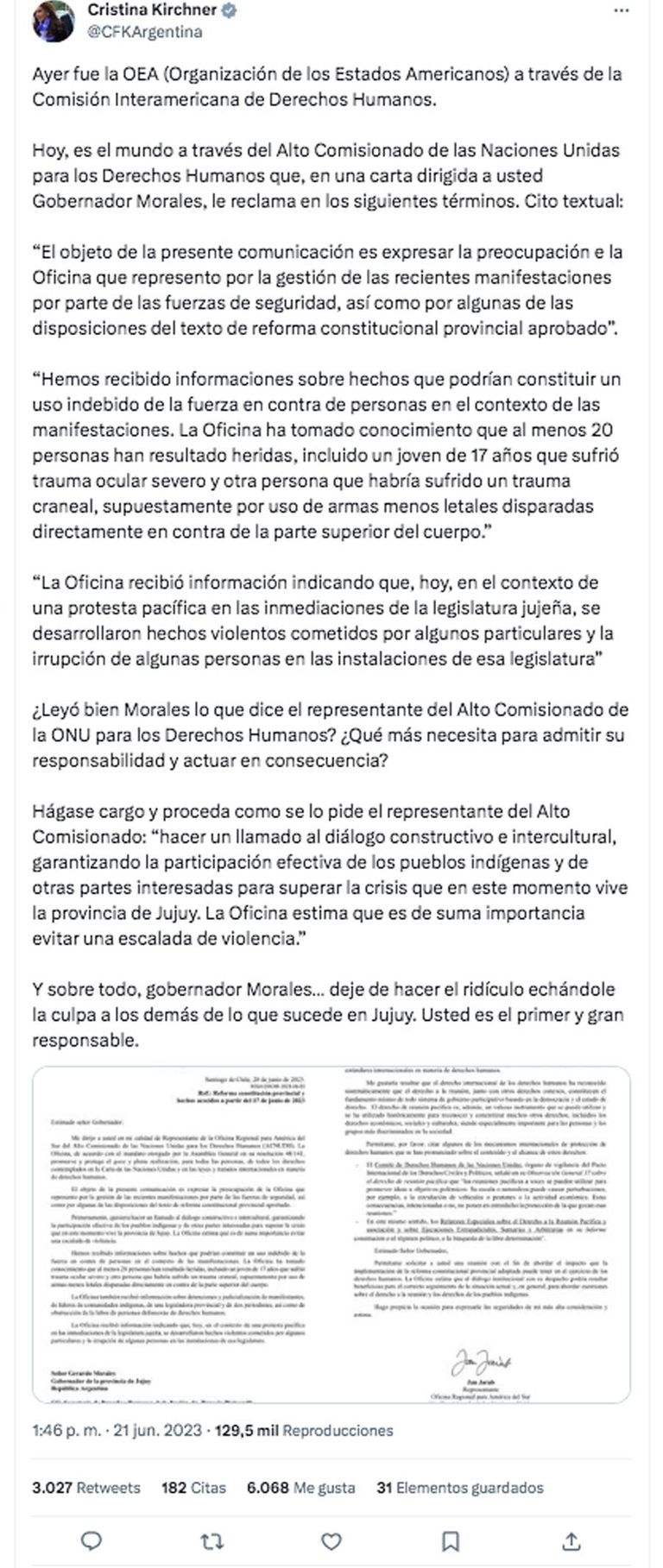 Mensaje de Cristina Ferández
