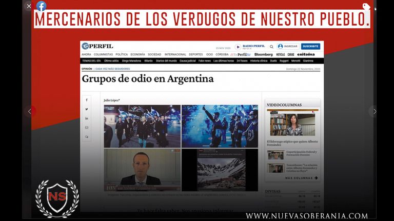 Mirada. La primera nota de PERFIL sobre el tema, y la forma en la que la reprodujo una de las páginas de los grupos neonazis.