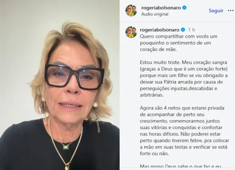 La madre de Flávio Bolsonaro denunció persecución judicial y lamentó que su hijo se haya ido de Brasil
