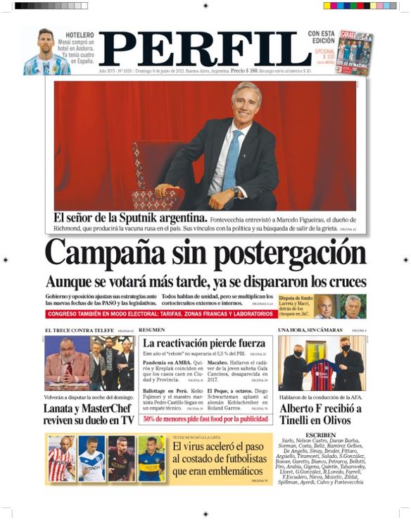 La tapa del Diario PERFIL del domingo 6 de junio de 2021