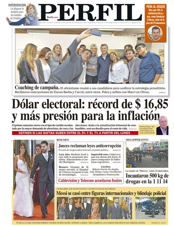 La tapa de este sábado del Diario Perfil