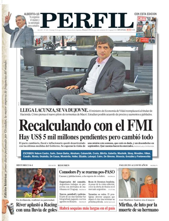La tapa de diario PERFIL de este domingo 19 de agosto