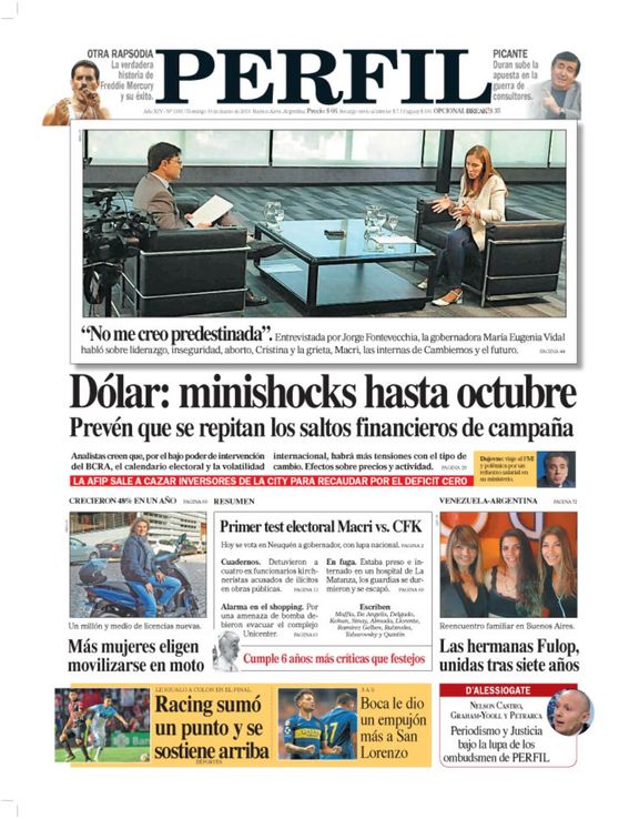 La tapa de Diario PERFIL de este domingo