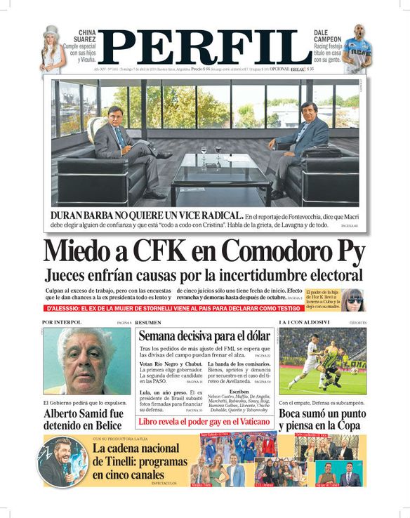 La tapa del Diario PERFIL de este domingo