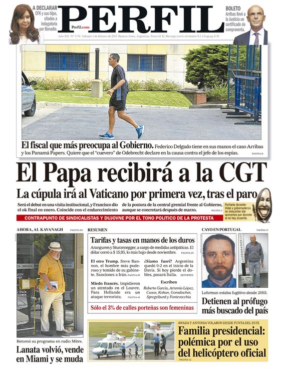 La tapa de Diario Perfil de este sábado