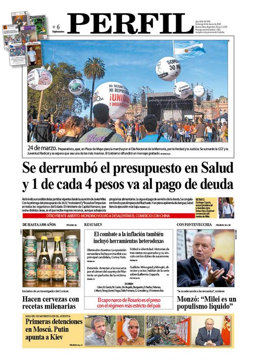 La tapa del Diario PERFIL del domingo 24 de marzo de 2024