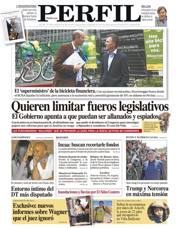 La tapa de este sábado del Diario Perfil