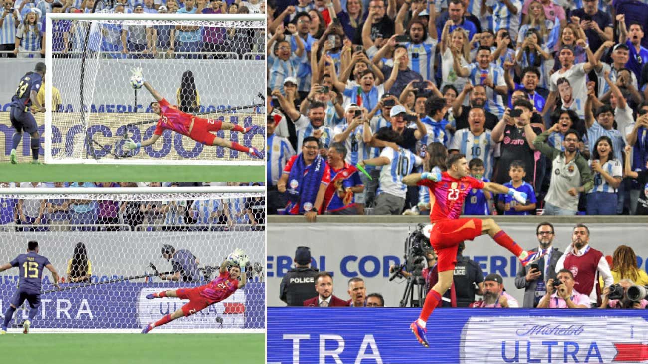 El Dibu Martínez en modo superhéroe, un hábito que sostiene a la Selección
