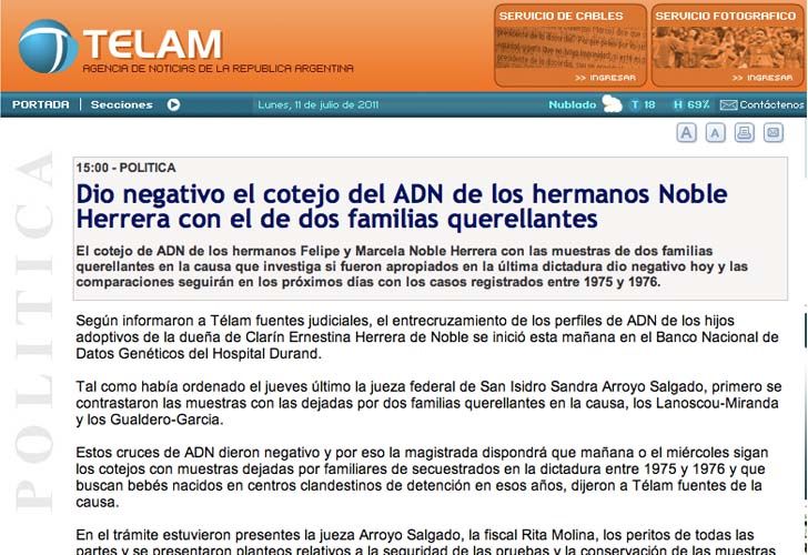 Telam eliminó el cable del ADN de los Noble Herrera