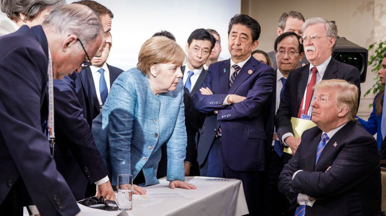 Donald Trump, Angela Merkel, Emmanuel Macron y Giuseppe Conte: una foto, cuatro perspectivas