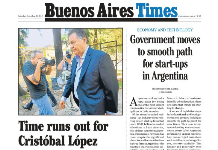 La tapa de Buenos Aires Times: el tiempo se agota para Cristóbal López