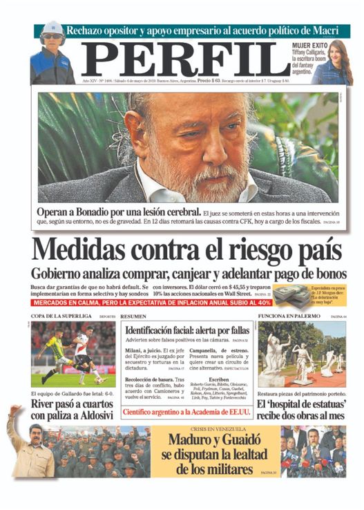 La tapa del Diario PERFIL de este sábado
